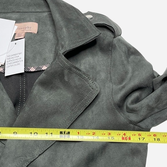 Philosophy Open Faux Leather Cropped Jacket XS Pockets Carbon Crystal Moto NEW - Picture 7 of 15